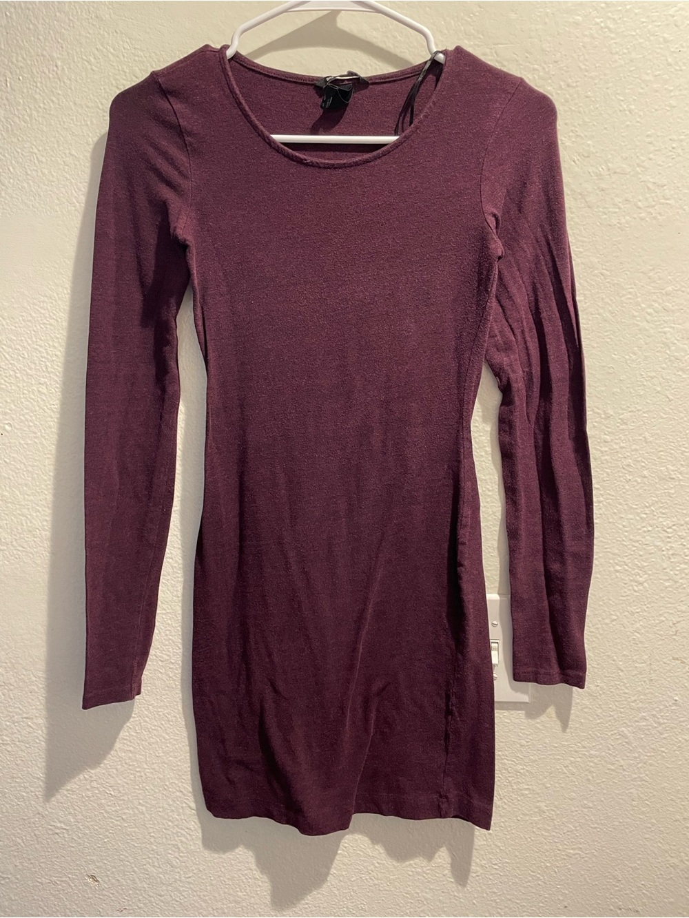 H&M basic long sleeve mini dress in cozy burgundy - XS